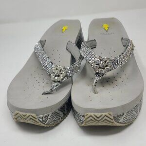 Volatile Rhinestone Chunky Wedge Flip Flop Sandals Size 10 Retro
